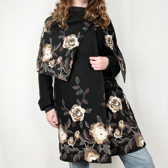 Samuel Dong Jackets & Blazers - Samuel Dong Embroidered Floral Oversized Long Peacoat Trench Jacket Coat Cape